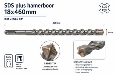 Hamerboor SDS plus PRO 18x460mm Cross Tip-Betonboor-Steenboor