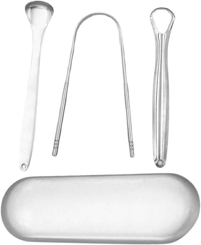 Tongreiniger Set - Mondverzorging - Frisse Adem - Roestvrij Staal - Compact Formaat - Zilverkleurig
