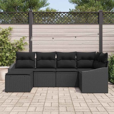 vidaXL - Tuin - Eettafel - Set - 6 - st - Zwart - Poly - Rattan - en - Poedergecoat - Staal