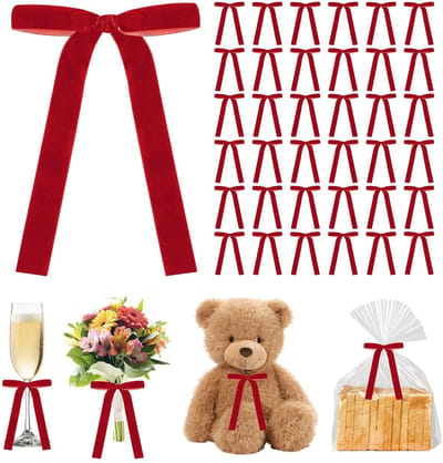 Dailygoods- Fluwelen Franjes 36 Stuks - Strik/Versiering - Kerstdecoratie - Ornamenten - Woondecoratie - Veelkleurig, 13 x 18 cm - Kerststrik