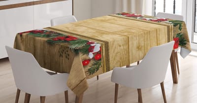 ABAKUHAUS Kersttafelkleed, Vintage Noel Greeting, Vlekkenbestendig met geavanceerde druktechnologie Wasbare heldere kleuren, 140 x 240 cm, Meerkleurig