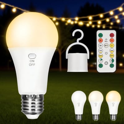 SnelShoppen - Dimbare Kambo LED E27 Oplaadbare Lamp met Afstandsbediening, 7W, Timer, 3 Kleurtemperaturen, Ideaal voor Camping en Feesten, 1 Stuk