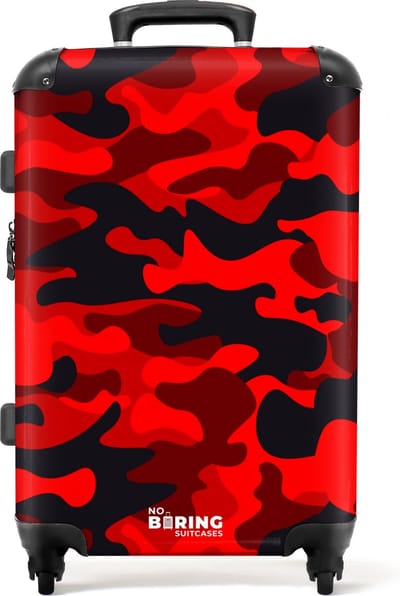 NoBoringSuitcases.com - Grote koffer mannen - Reiskoffer met 4 wielen - Camouflage - Rood - Trolley op wieltjes - Rolkoffer groot - 72 liter - Ruimbagage valies 20kg - Valiezen voor volwassenen - MuchoWow