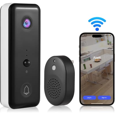 Draadloze videodeurbelcamera met bel, batterijgevoed, slimme AI PIR menselijke detectie, IP65 waterdicht, 2.4G WiFi, tweeweg audio, nachtzicht wit
