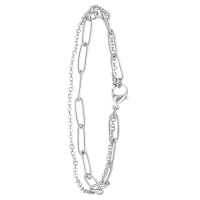 Lucardi Dames Gerecycled stalen armband dubbel - Armband - Staal - Zilverkleurig - 20 cm