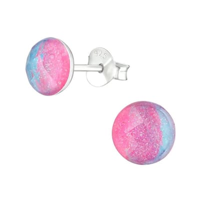 Aramat Jewels | Oorbellen | Zilveren Ronde Oorbellen met Blauwe en Roze Kristallen | | | |6mm | Zilver | Kinderen, Volwassenen | Verkleurd niet