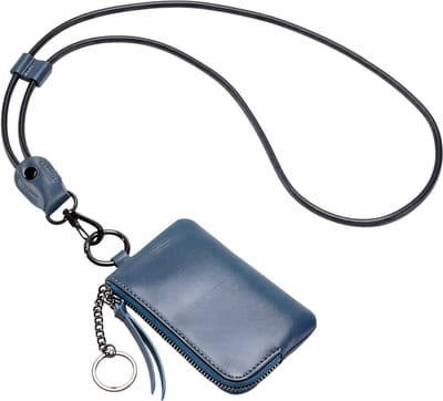 Mini-portemonnee van kunstleer met hangende nek en sleutelhanger – Blauw – compacte opbergtas voor kaarten, geld en sleutels, praktische portemonnee voor dagelijks gebruik