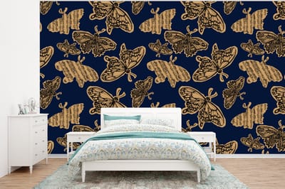 Behang - Fotobehang Patroon - Muziek - Vlinders - Breedte 320 cm x hoogte 240 cm