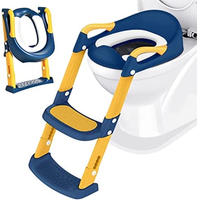 Verkleinzitje voor kinderen - Stoelverhoger met Trede voor Toilet - Opvouwbare Zindelijkheidstrainer in Blauw