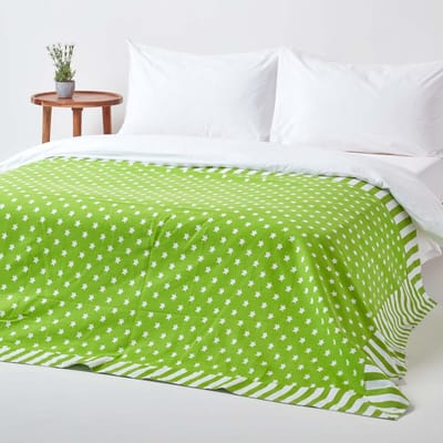 Homescapes - Sprei - Sterren en Strepen - 100% Katoen - Groen - 150x200 cm