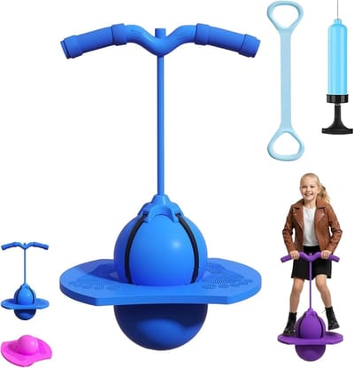 Springbal Pogo - Springspeelgoed Bal - Balans Trainen - Antislip Onderkant - 90x38x29 cm - Blauw