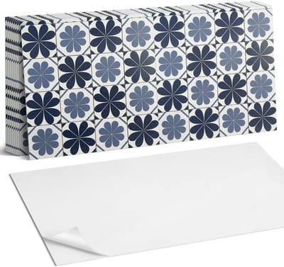 Coloray Plaktegels - Bloemenpatroon op tegels Zelfklevende Wandtegels - 40 cm x 20 cm - Marine Plaktegels - 10 stuks - Rechthoek PVC Tegels - Plaktegels Badkamer - Vloertegels Zelfklevend - Vinyltegels Vloer Zelfklevend - Portugese Tegels