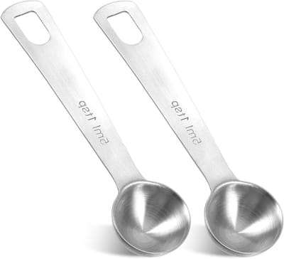 Set van 2 RVS maatlepels met lange handgreep voor het meten van koffie, huisdiervoeding en kruiden - 1 theelepel (5 ml) en 1/3 eetlepel (10 ml)