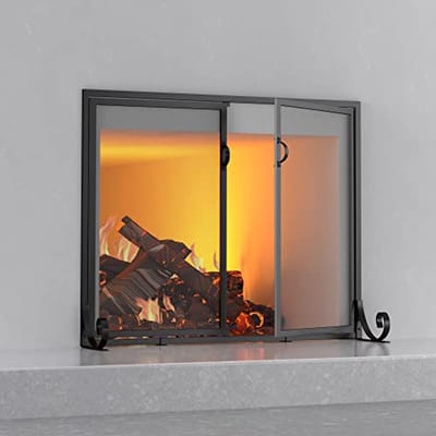 Open haardscherm met scharnierende deuren - Gepoeerd staal en massief staal - Decoratief ontwerp