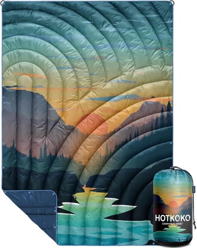 Puffy Campingdeken - Lichtgewicht Buitenkleed - Outdoor Avonturen - Water- en Geurbestendig - 190x132 cm - Zonsondergang