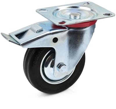 GEKO Zwenkwiel met rem - staal en rubber - 100mm - 70 kg belastbaar