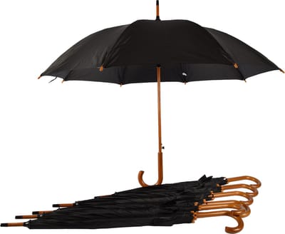 Paraplu 7 stuks - Set van 7 Zwarte Automatische Paraplu's voor Volwassenen met Houten Handvat - Aluminium Frame - Polyester Doek - 102cm Diameter - Regenkleding Must-Have!