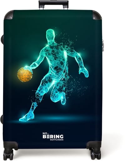 NoBoringSuitcases.com® - Koffer groot - Reiskoffer lichtgewicht - Basketbalspeler in neon dribbelactie - Rolkoffer met 4 wielen - Grote trolley XL - 98 liter bagage