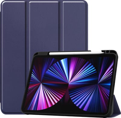 Hoesje - Geschikt voor Apple iPad Pro (2021) - 11 inch - 3e generatie - Dun & Stevig - Trifold Bookcase - Hard Cover Case - Met Uitsparing Geschikt voor Apple Pencil - Hardcover Book - Tablet Hoes - Donkerblauw