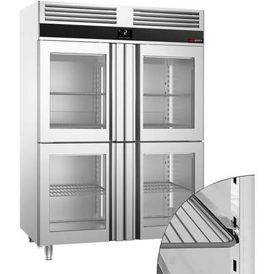 GGM Gastro Kühlschrank Edelstahl PREMIUM - GN 2/1 - 1400 Liter - mit 4 Glashalbtüren