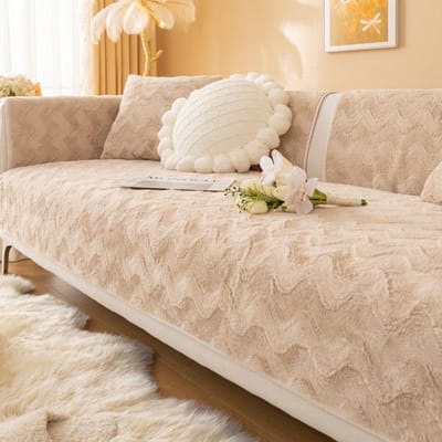 Bankovertrek van imitatie konijnenbont Antislip Pluche Velours L-vormige Bankhoes Meubelbeschermer Bank Chaise Cover Lounge Pillowcase30x50cm lichte koffiekleur