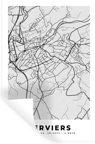 Muurstickers - Sticker Folie - België – Verviers – Stadskaart – Kaart – Zwart Wit – Plattegrond - 20x30 cm - Plakfolie - Muurstickers Kinderkamer - Zelfklevend Behang - Zelfklevend behangpapier - Stickerfolie
