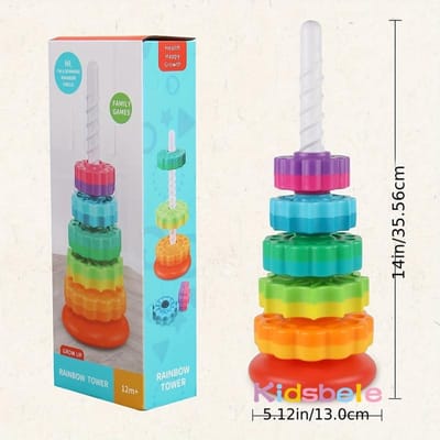 Gedraaide Regenboog Draaiende Stapelbare Speeltjes Baby Vroege Educatie Puzzel Ontwikkeling Intelligentie Ring Speelgoed Voor Kinderen Jongens Wiel Voor Kind beige