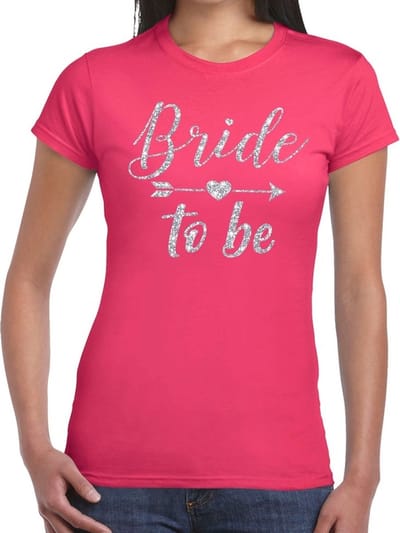 Bride to be Cupido zilver glitter tekst t-shirt roze dames - dames shirt Bride to be- Vrijgezellenfeest kleding XS