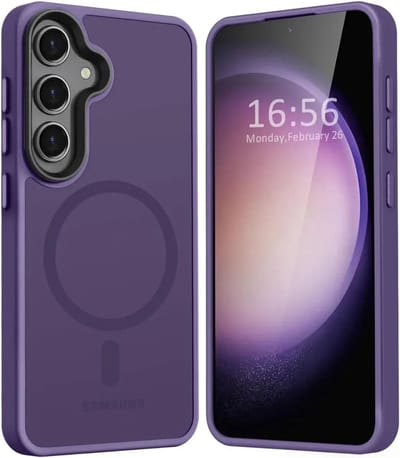 Hoesje Geschikt voor Samsung Galaxy S24 Plus - Compatibel met MagSafe - Matte Beschermhoes - Back Cover met Magneet - Geschikt voor Draadloos Opladen met Magnetische Ring - Paars