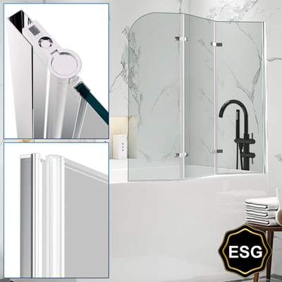 Badwand 3-Delige Inklapbaar Badwand 120x140cm 5mm Helder Veiligheidsglas Nano Coating Aluminium Profiel Badscherm zilver