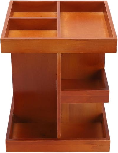 Houten Make-up Organizer - Draaibare Opberger - Cosmetica Sorteren - 360 Graden Rotatie - 32 x 27.5 cm - Natuurlijk Hout