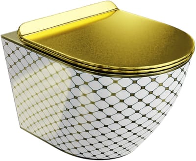 LAVITA® Compact Toiletpot Hangtoilet Sofi Slim Checked Gold - Hangend Rimless Randloos Toilet - Toiletbril Softclose zitting - Wandcloset Badkamer WC