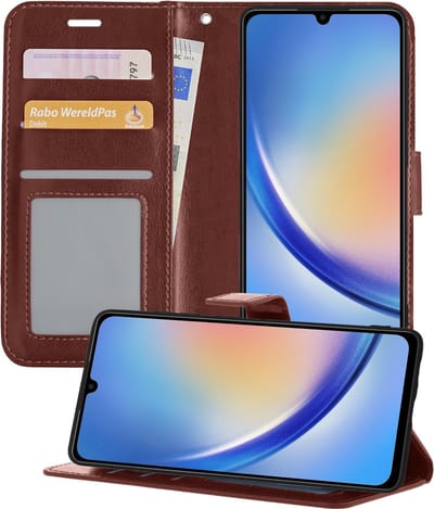 Hoesje - Geschikt voor Samsung Galaxy A34 - Luxe Bookcase - Walletcase Hoes - Portemonnee - Cover - Telefoonhoes - Bruin