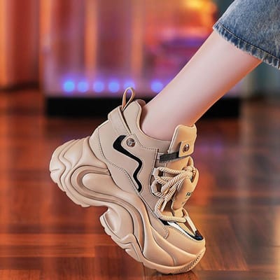 Dames Schoenen met Binnenverhoging Leer Papa Schoenen Lente Nieuw Veelzijdig Muffin Schoenen Platform Zool Lichtgewicht Casual Sportschoenen 39