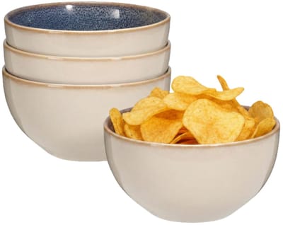 Excellent Houseware Snackschaaltjes Kenji - set van 4x - blauw - 14 x 7 cm - keramiek -chips / nootjes - 580 ml