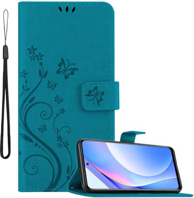 Cadorabo Hoesje geschikt voor Xiaomi Mi 10T LITE in Blauw - Beschermhoes in bloemmotief met magnetische sluiting, standfunctie en kaartsleuven Book Case Cover Etui