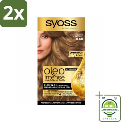SYOSS - Oleo Intense 8-60 Honing Blond - Haarverf - Zonder Ammoniak - Grijsdekking - Langdurige Kleur - Voordeelverpakking - 2 stuks - Permanente haarkleur - Haarkleur