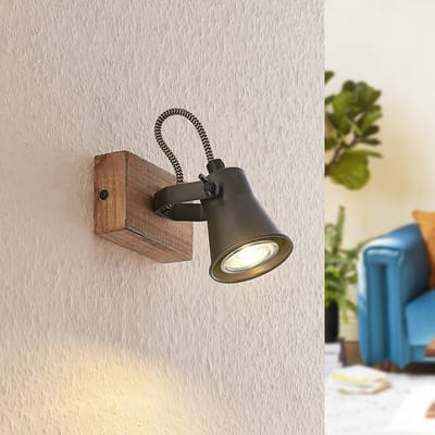 Lindby - halogeen spot - 1licht - metaal, hout - H: 14 cm - GU10 - bruin, zwart