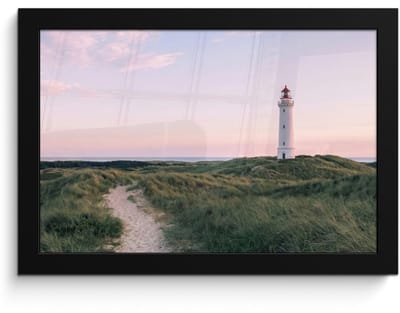Poster in lijst - Fotolijst 30x20 cm - Posters - Vuurtoren - Duinlandschap - Zee - Posterlijst zwart - Decoratie - Wanddecoratie woonkamer - Muurdecoratie slaapkamer