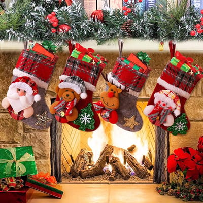 Allecto - Set van 4 kerstkousen - Kerstlaarzen voor open haard - Hoogwaardige kwaliteit - Decoratieve kerstsokken - Ideaal voor kerstversiering - P...