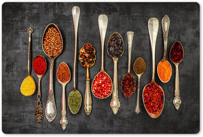 Placemats 45x30 cm - Placemat kunststof - 1 stuk - Lepels - Beton - Kruiden - Specerijen - Borden onderleggers - Decoratie voor op tafel - Keuken tafeldecoratie accessoires - Vinyl onderlegger - Tafelversiering