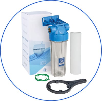 Aquafilter Filterhuis transparant 10 " met 3/4" aansluitingen met sedimentfilter 5 micron. (C9)