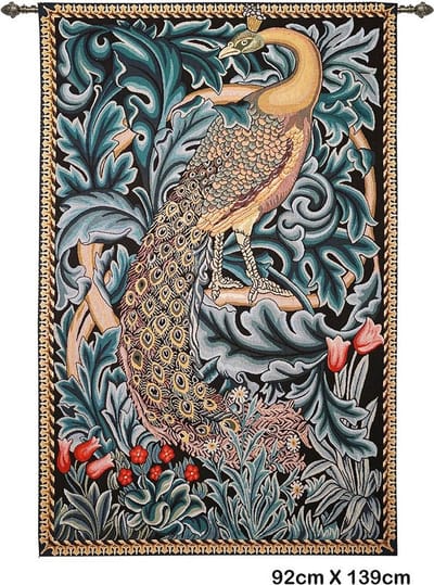 Wandkleed - Wandtapijt - Gobelinstof - Peacock - Pauw - William Morris - 92 x 139 cm