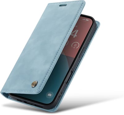 Casemania Hoesje Geschikt voor Apple iPhone 17 Air - Aqua Blue - Dunne Bookcase met Pasjeshouder - Slim Wallet Case - Licht Blauw