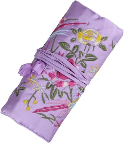 Elegante Opvouwbare Sieraden Organizer met Borduursel, Retro Sieraden Roll Bag voor Reizen, Ideaal voor Sieradenopslag en Organisatie