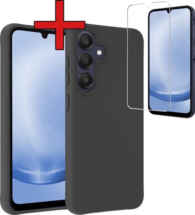 Hoesje - Met Screenprotector - Geschikt voor Samsung Galaxy A25 - Sterk & Shockproof - Telefoon Hoes - Back Cover - Siliconen Case - Telefoonhoes - Zwart