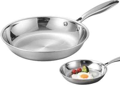 Roestvrijstalen Koekenpan - Koekenpan Inductie - Gelijkmatig Koken - Triply Constructie - 24cm Doorsnede - Zilverkleurig