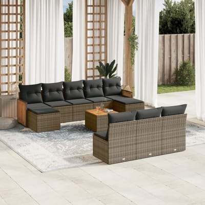 vidaXL - 11-delige - Loungeset - met - kussens - poly - rattan - grijs