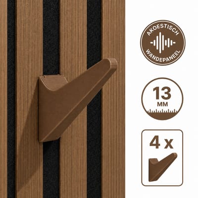 4 Stuks Kapstok Haken voor Akoestisch Wandpaneel – Zelfklemmende Ophanghaken – Roasted Chestnut