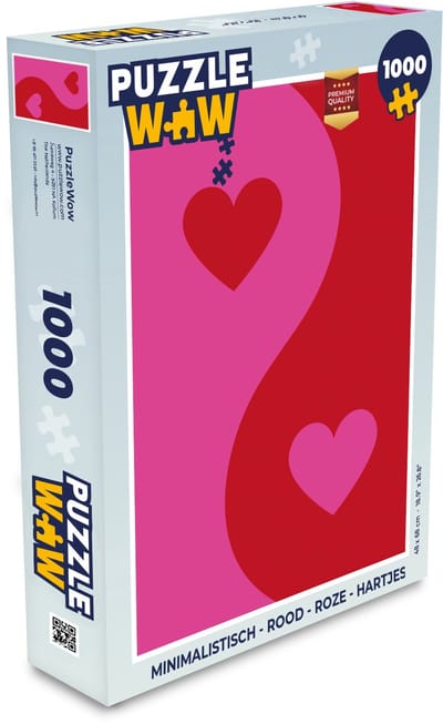 Puzzel Minimalistisch - Rood - Roze - Hartjes - Legpuzzel - Puzzel 1000 stukjes volwassenen